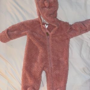 Pink fleece zip up hooded cozy suit